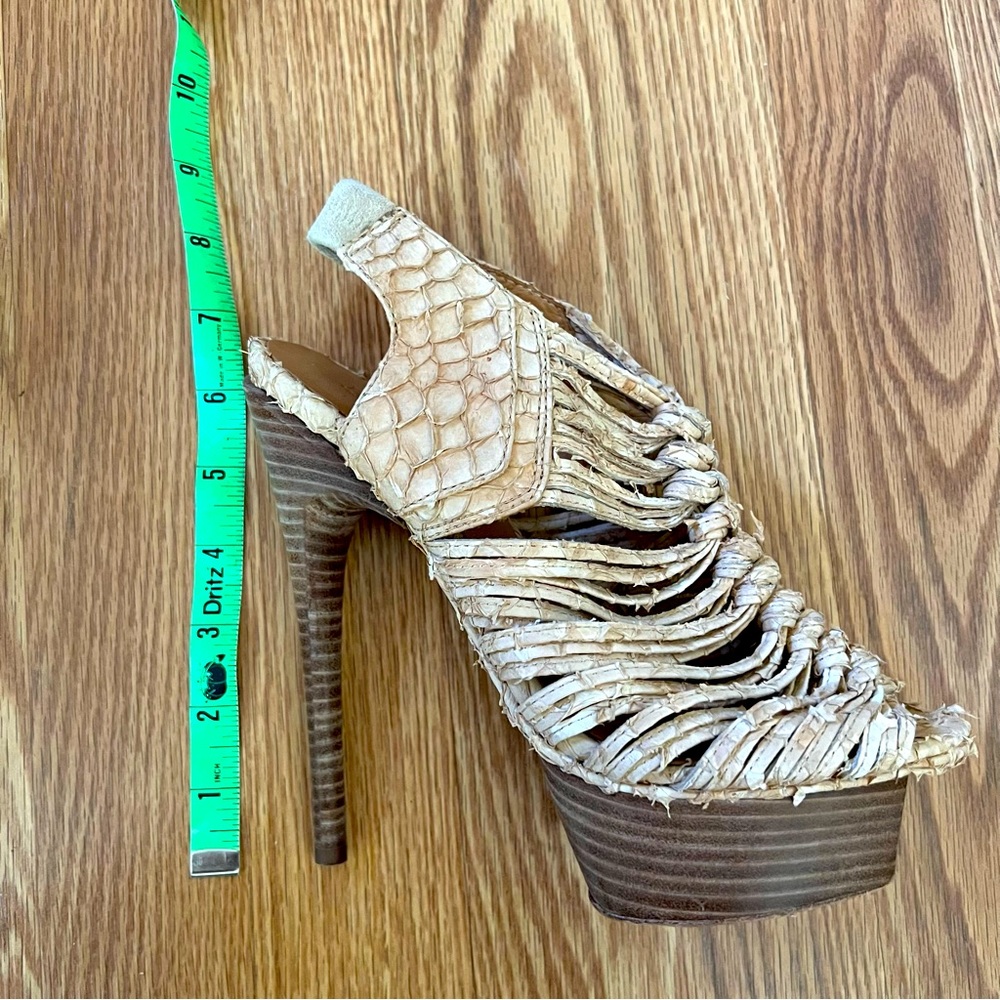 L.A.M.B. Faux Snakeskin Platform Heel Straw Sandals neutral sz‎ 7.5 - Picture 7 of 8